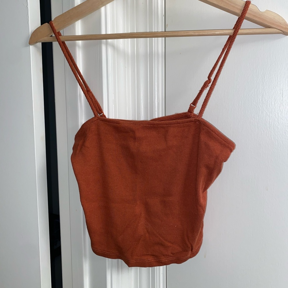 Orange Spaghetti Strap Cropped Tank